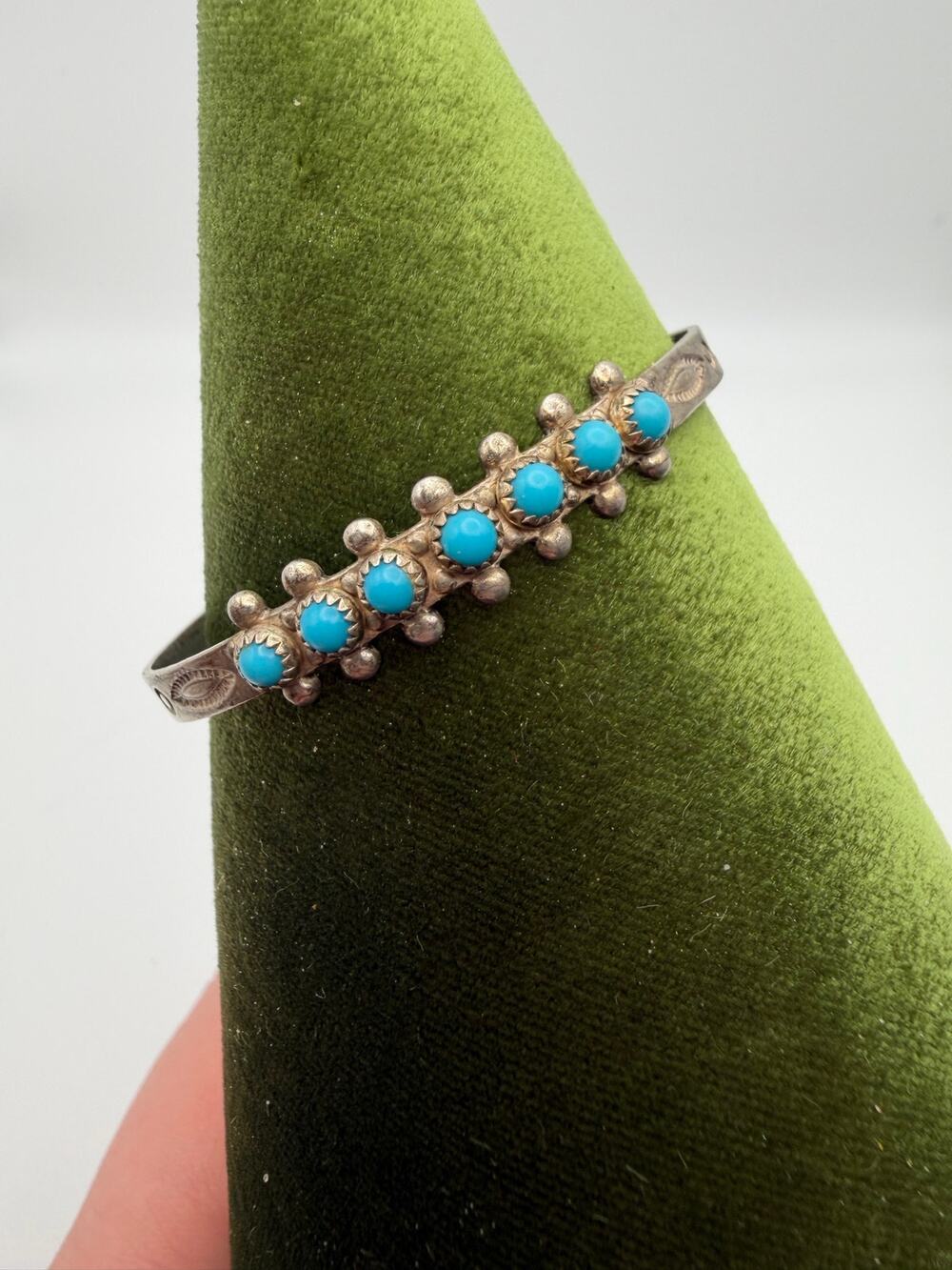 Vintage BELL Native American Turquoise & Sterling Silver Child's Bracelet